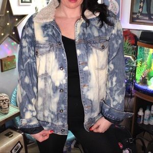 Upcycled bleached Jean/Denim Jacket with fleece